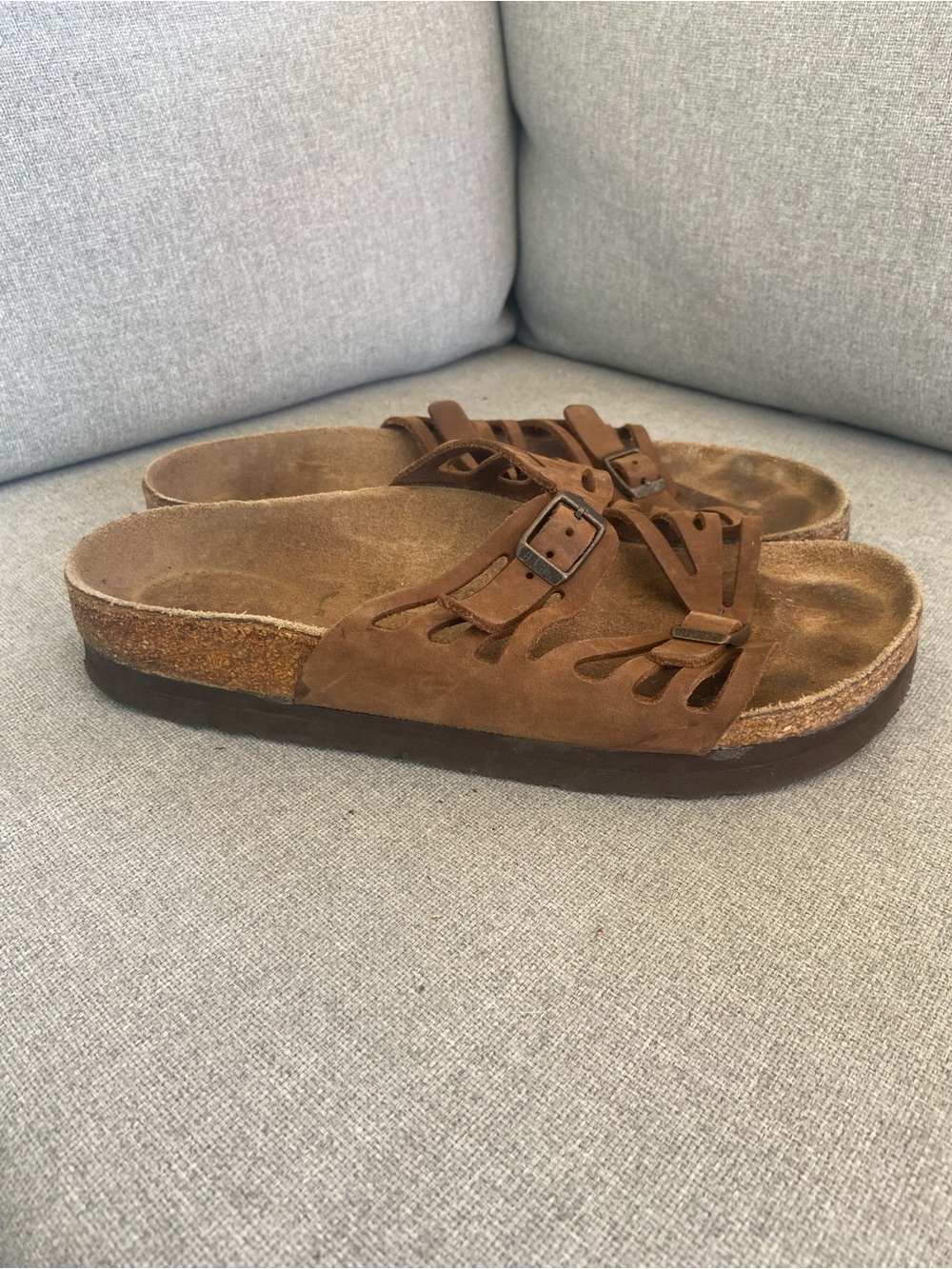 Birkenstock Brown Suede Strappy Slide Sandals - Picture 7 of 8
